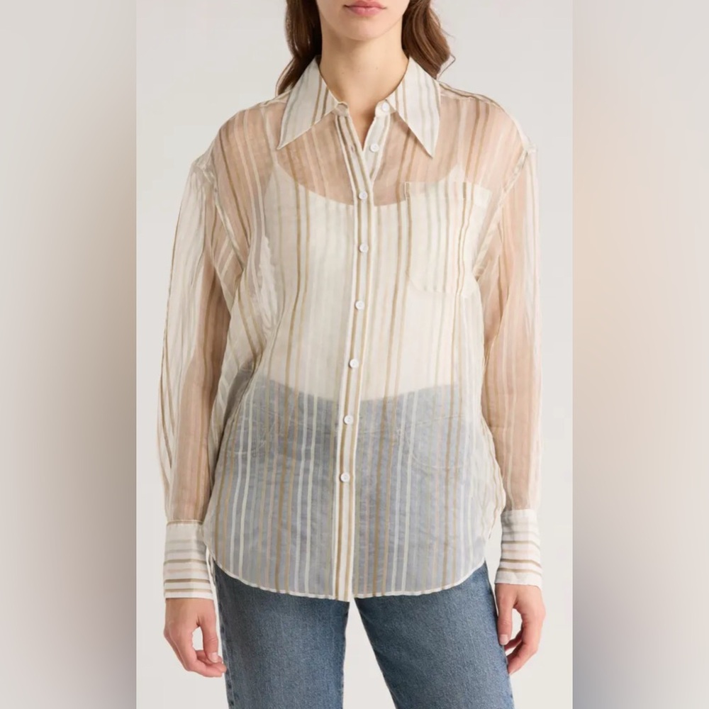Joie Keeley Silk-Blend Striped Button-Down Blouse Perfect for Valentines Date